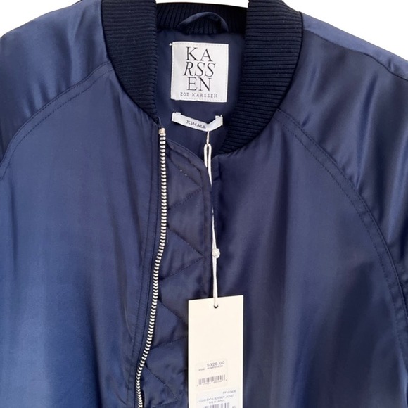 Zoe Karssen Navy Long Satin Bomber Jacket Big in Japan Size XS NWT $325 - Picture 8 of 14